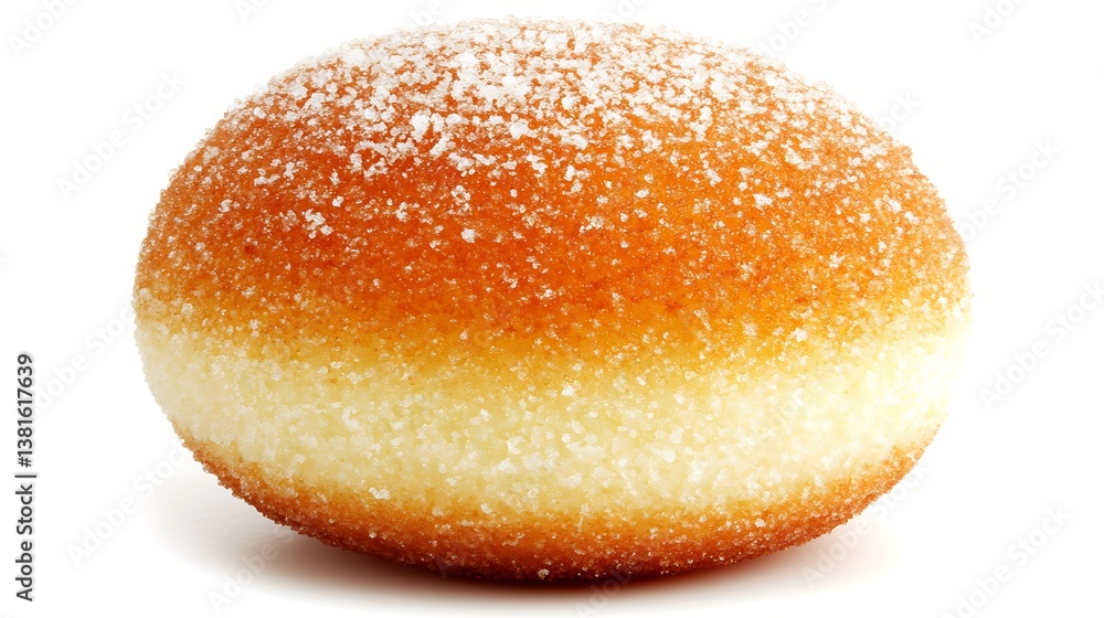 A delicious sugared and fried pastry on a bright white background A delicious sugared and fried pastry on a bright white background