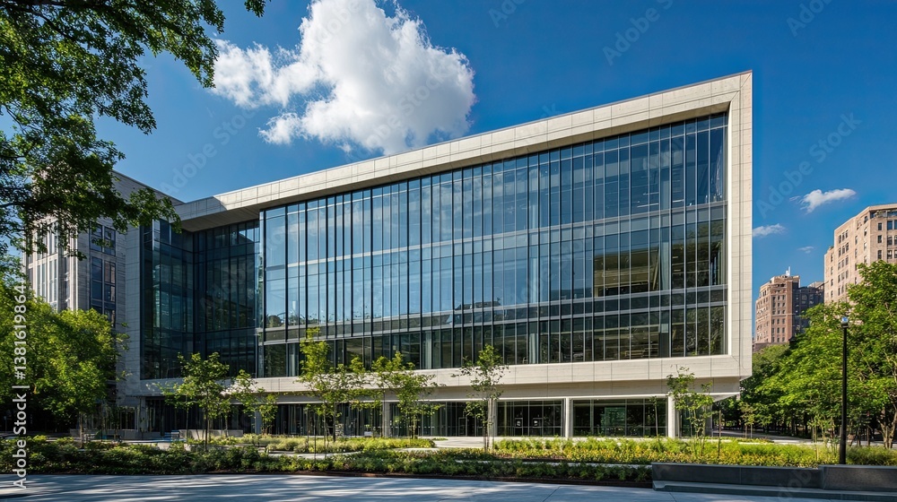 Modern police department building exterior with clean lines and professional architectural design Modern police department building exterior with clean lines and professional architectural design