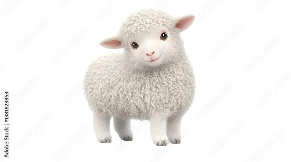 Obraz premium Adorable Fluffy Lamb with Expressive Eyes on a Transparent Background for Various Design Projec