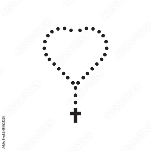 Love necklace and cross flat icon vector illustration. Catholicism symbol element, Christian cross icon vector design illustration. 