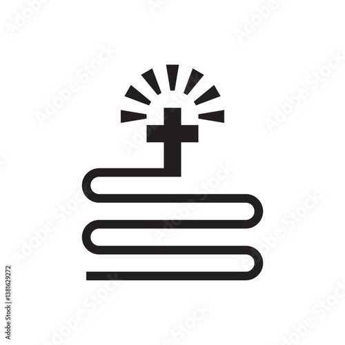 Chruch way silhouette flat icon vector illustration. Biblee and cross symbol element vector illustration. 