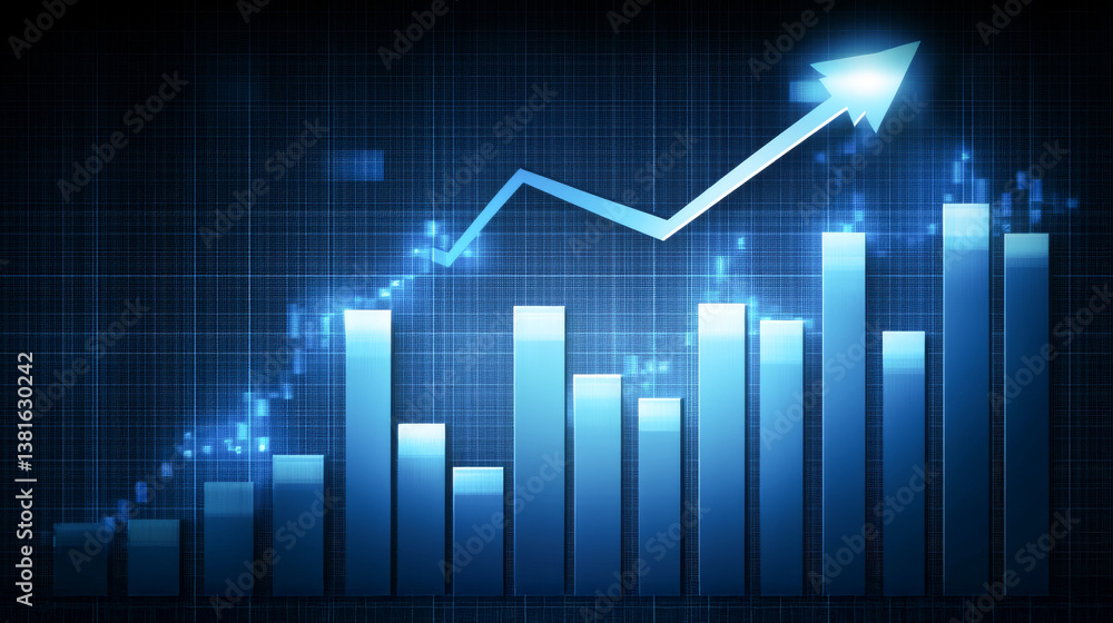 Dynamic economic growth chart with rising bar graph and arrow. concept of financial success, business analytics, data visualization. Dynamic economic growth chart with rising bar graph and arrow. concept of financial success, business analytics, data visualization.