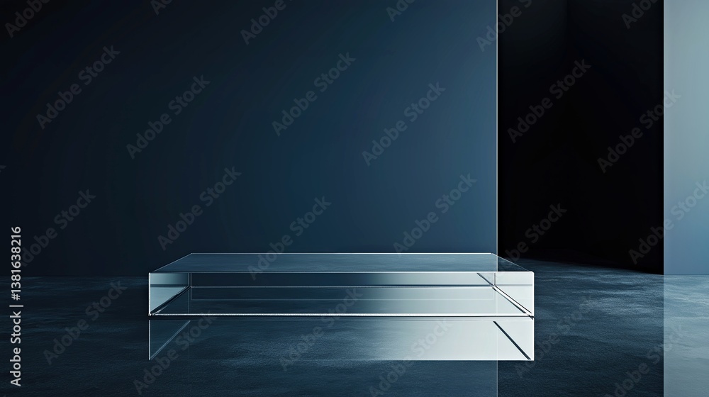 Obraz premium Abstract background of a transparent glass podium with clean lines and subtle reflections in a dark modern setting