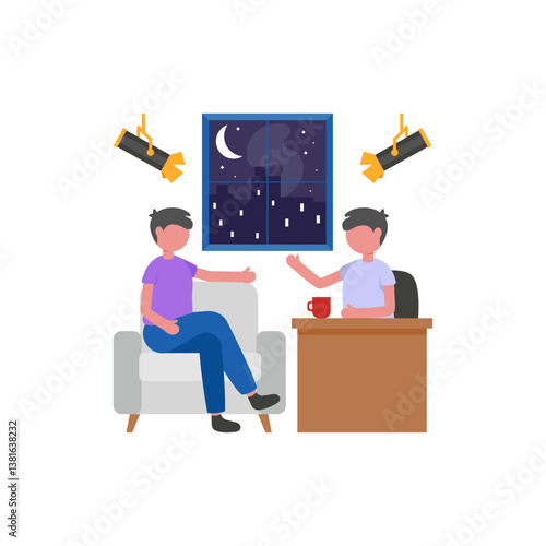 Entertaining Evening Performance Watching Flat Vector Illustration