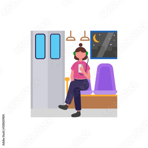 Late Evening Travel Time Flat Vector Illustration