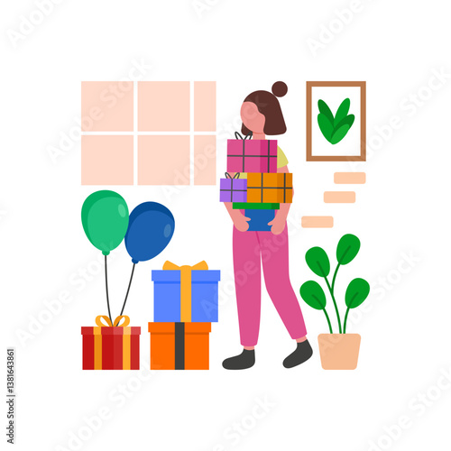 Exchange Thoughtful Presents with Love Flat Vector Illustration
