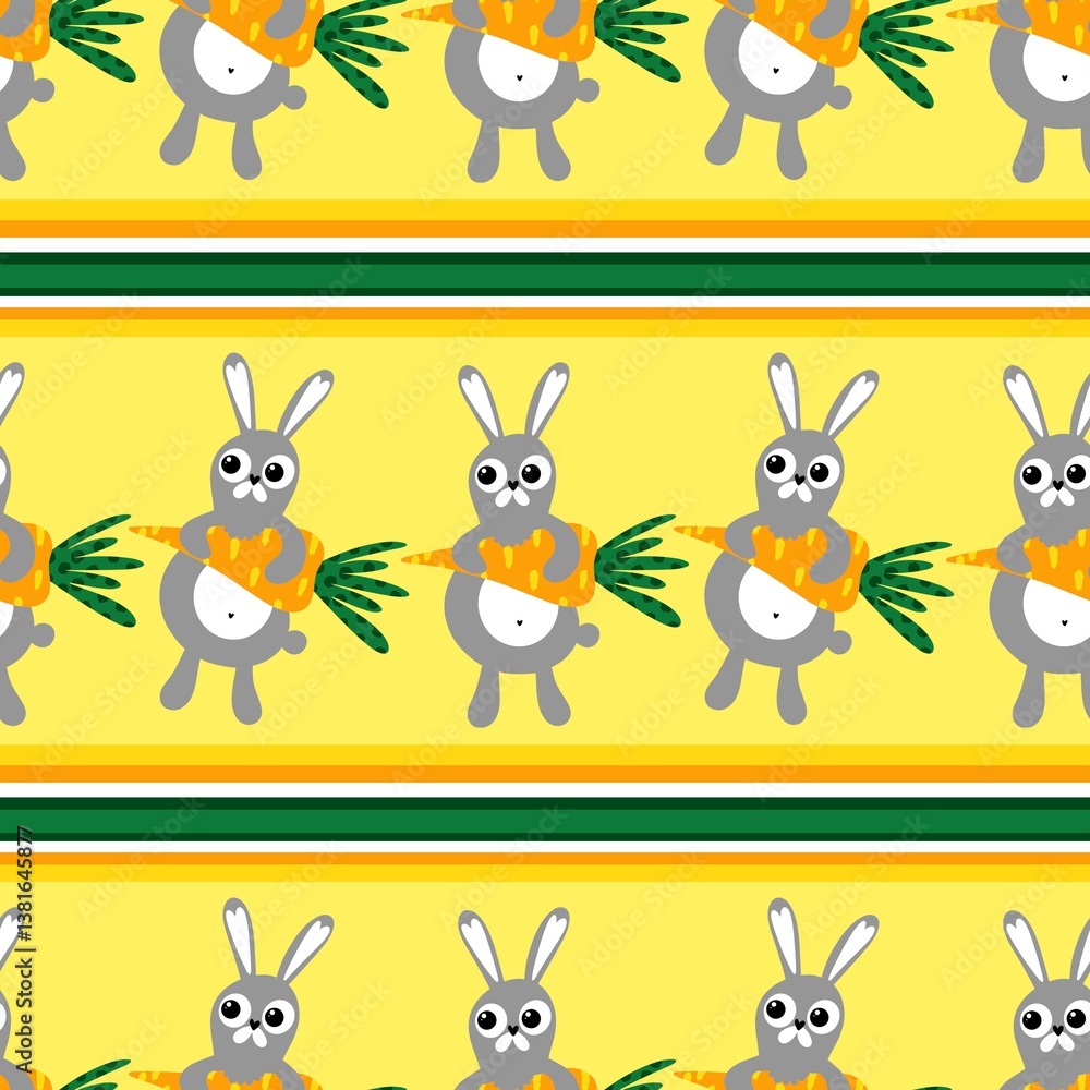 Naklejka premium Cute cartoon rabbit and carrot seamless spring pattern for kids clothes print and wrapping paper and fabrics