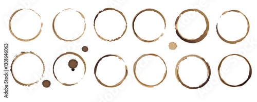 Vector coffee cup stains, Isolated On White Background, tea ring stamps Illustration