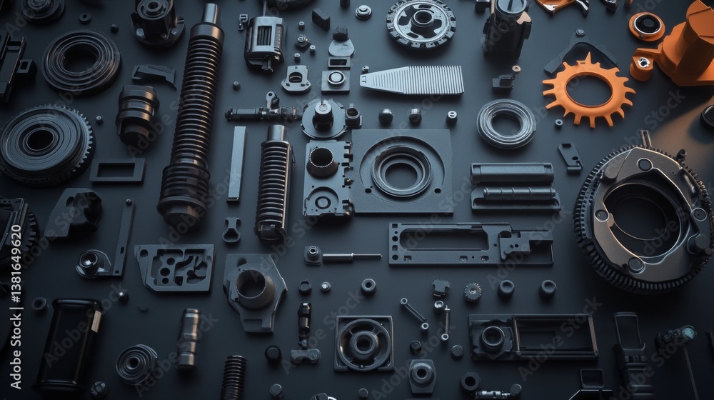 Fototapeta premium steel plate have parts of automobiles on top and motorcycles, as industrial machinery backgrounds. gears, gears, shock absorber, hydraulic, shock absorber, hydraulic, shock absorber, hydraulic,