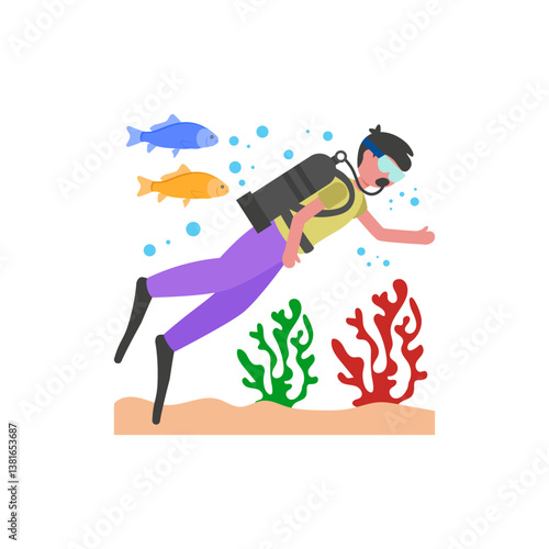 Scuba Diving Exploration Trip Flat Vector Illustration