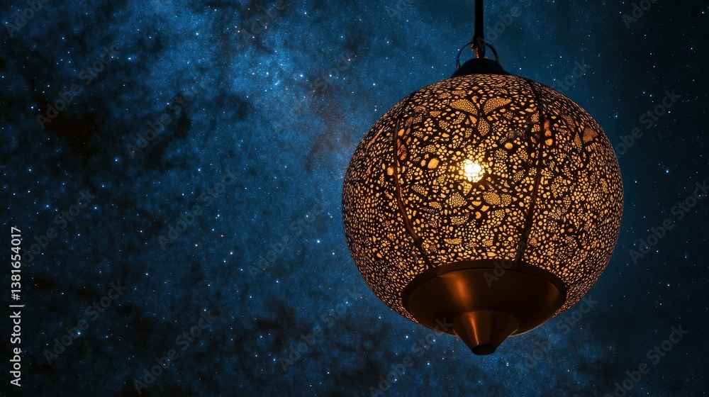 Glowing ramadan lantern against a magical cosmic backdrop, celestial glow