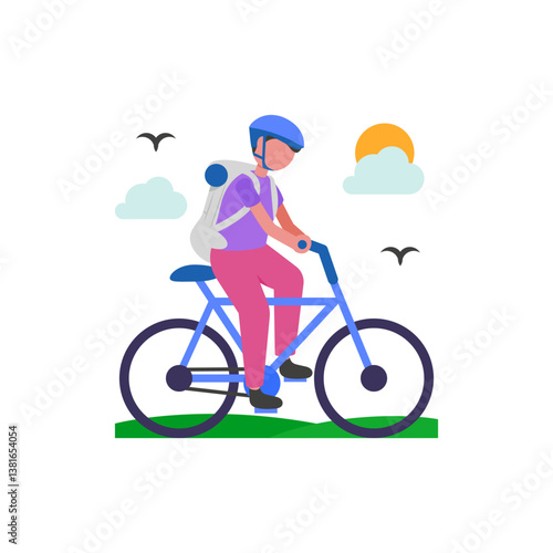 Long Distance Bicycle Touring Flat Vector Illustration