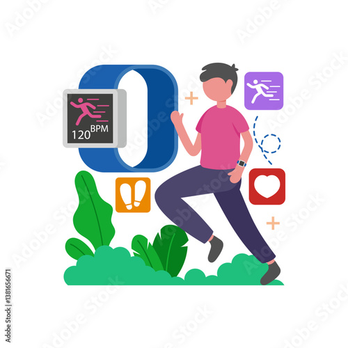 Track Fitness with Smart Watch Flat Vector Illustration
