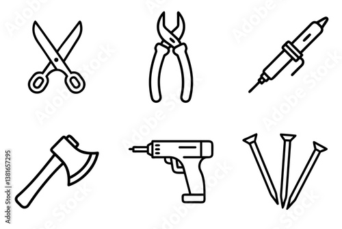 Set of Tools and Equipment Icons in Outline Style for DIY Projects  