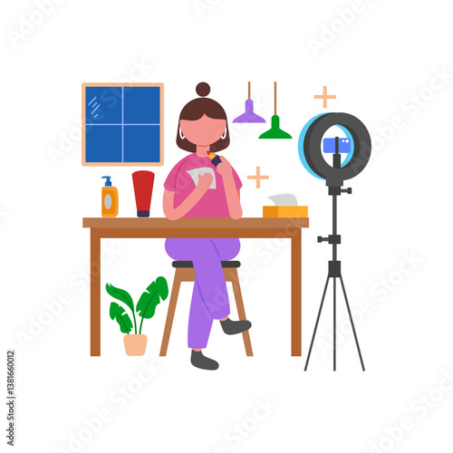 Enhance Lighting with Ring Light Flat Vector Illustration