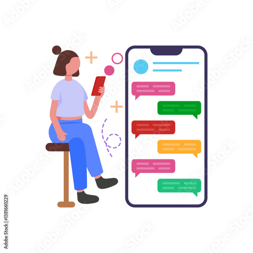 Stay Connected via Text Messaging Flat Vector Illustration