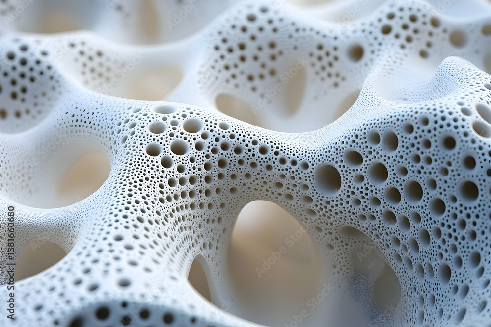 A close up image showing porous white organic material A close up image showing porous white organic material