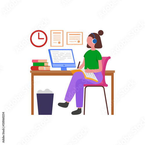 Virtual Learning Class Session Flat Vector Illustration