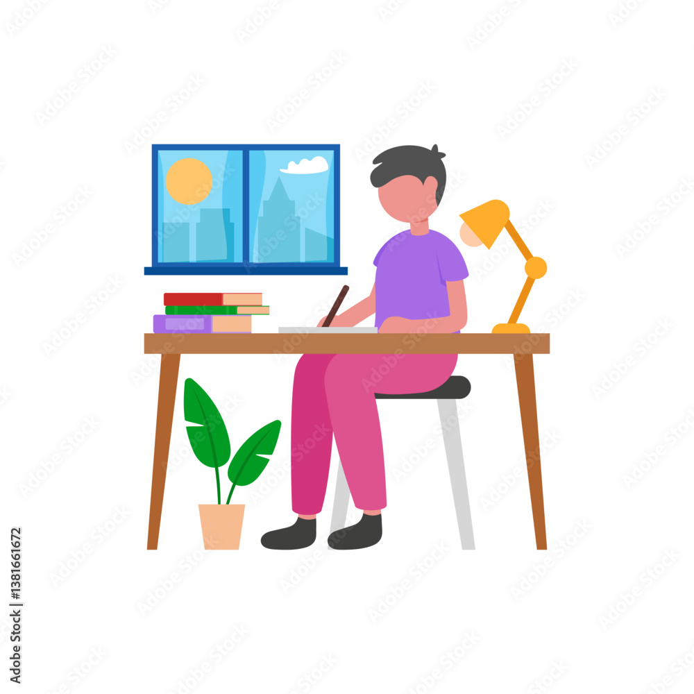 Fototapeta premium Organized Study Note Taking Flat Vector Illustration