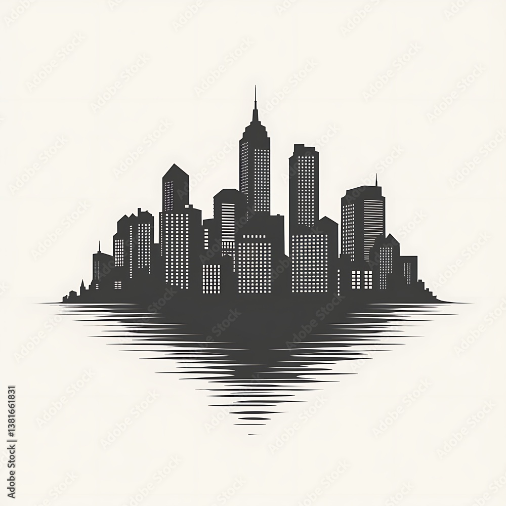Fototapeta premium Modern city skyline illustration with shadows high resolution image