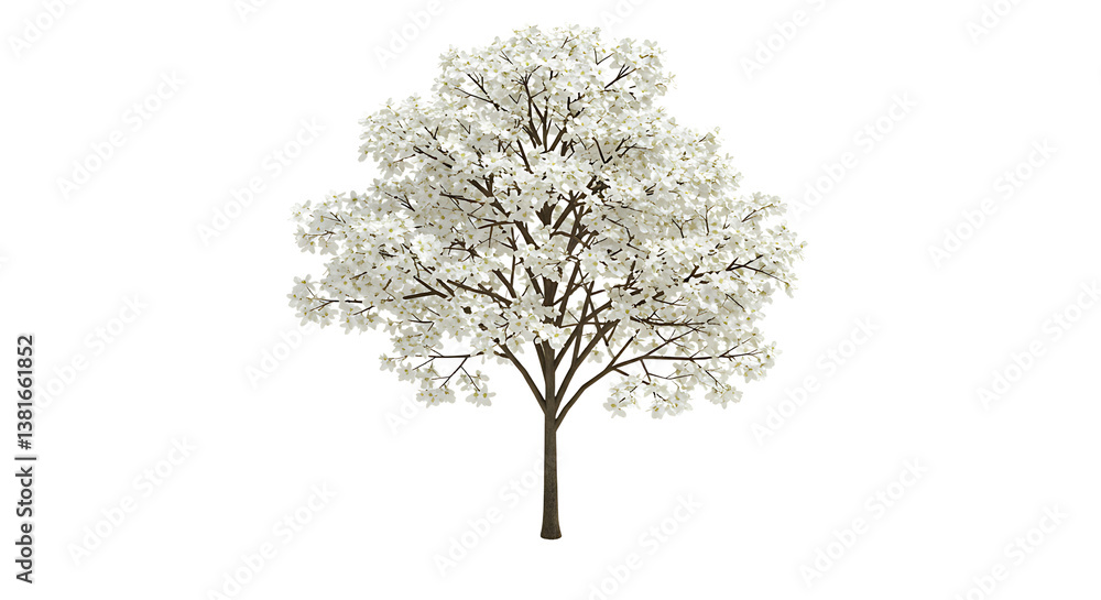 Obraz premium Blooming Tree with White Flowers Isolated on White Background