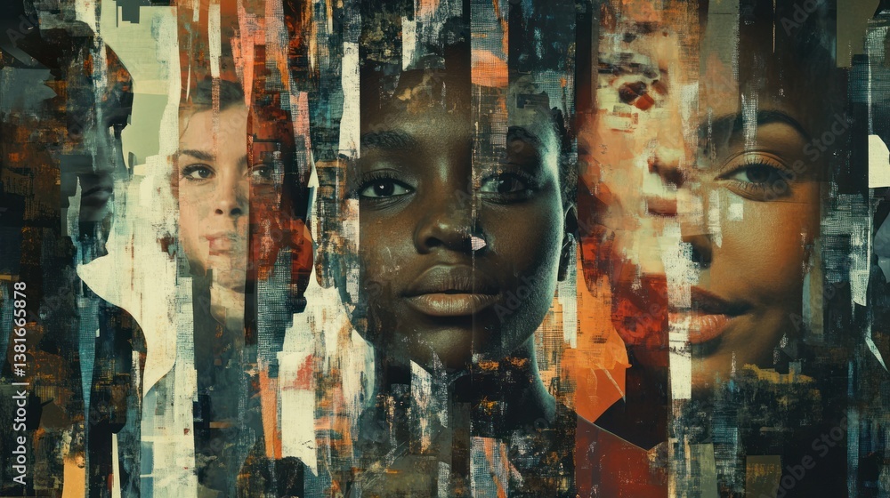Diversity through shattered screens an abstract representation of diverse faces
