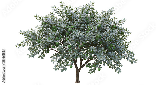 Feijoa Tree Isolated with Abundant Green Fruit and Gray-Green Leaves