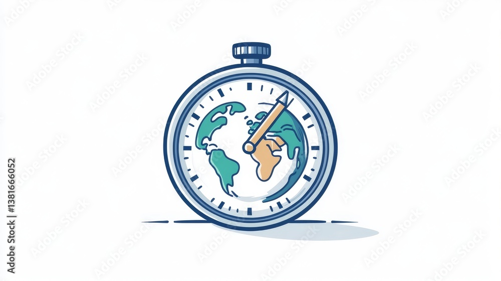 Single one line drawing earth in stopwatch. Earth hour concept. Continuous line draw design graphic vector illustration. Single one line drawing earth in stopwatch. Earth hour concept. Continuous line draw design graphic vector illustration.