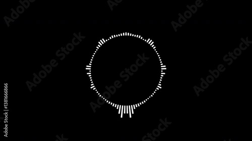 A graphic circular loop of rhythmic audio frequency sound waves in the background