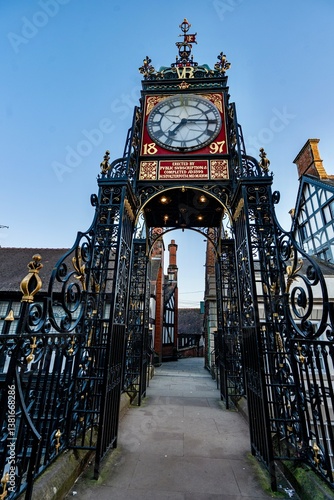 The view of the city of Chester, England as seen from the City Wall that surrounds the interior of the city.  The city wall was constructed during the 1st - 3rd centuries