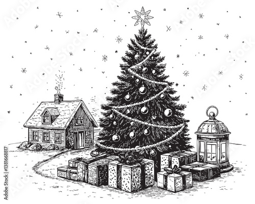 toile christmas engraving vector illustration