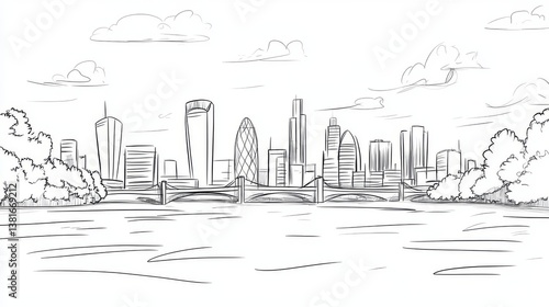 Single one line drawing London skyline. City concept. Continuous line draw design graphic vector illustration.