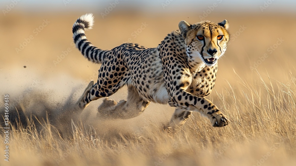 Sleek cheetah runs at full speed across the savannah Sleek cheetah runs at full speed across the savannah