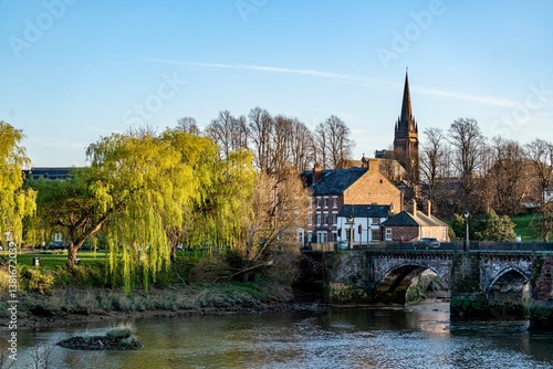 Obraz na płótnie The view of the city of Chester, England as seen from the City Wall that surrounds the interior of the city. The city wall was constructed during the 1st - 3rd centuries w salonie