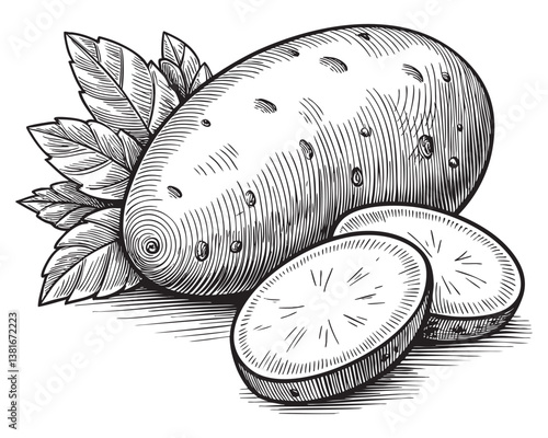 potato engraving vector illustration