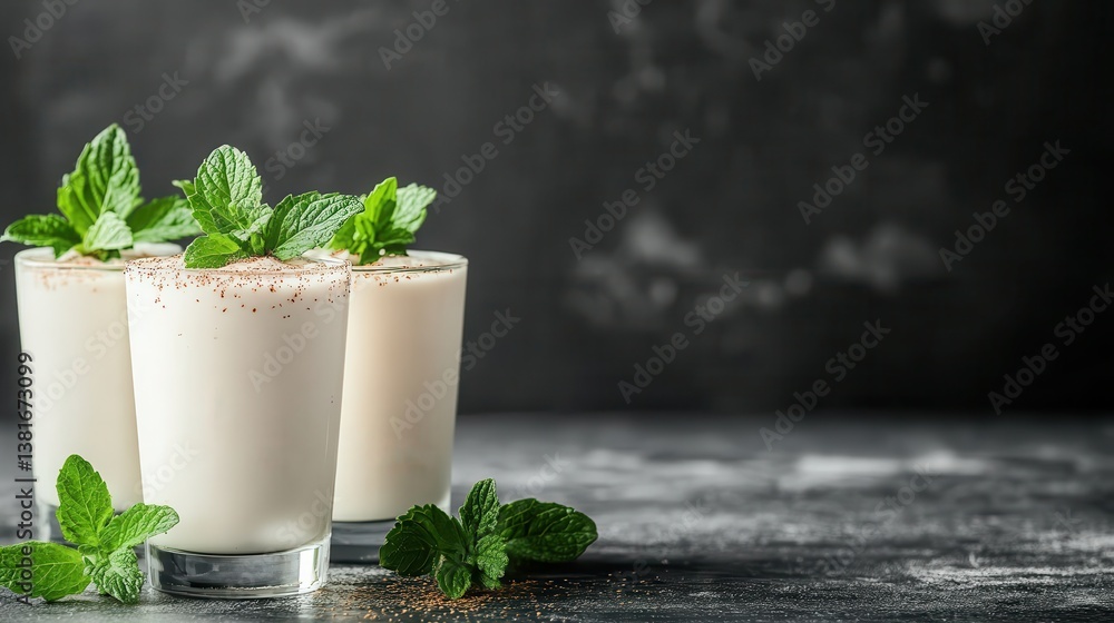 These refreshing minty drinks are garnished with fresh mint leaves and have a smooth texture, perfect for a summer day or a cooling treat at any time. These refreshing minty drinks are garnished with fresh mint leaves and have a smooth texture, perfect for a summer day or a cooling treat at any time.