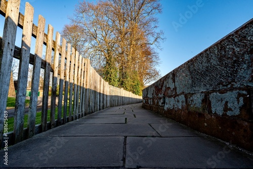 The view of the city of Chester, England as seen from the City Wall that surrounds the interior of the city.  The city wall was constructed during the 1st - 3rd centuries