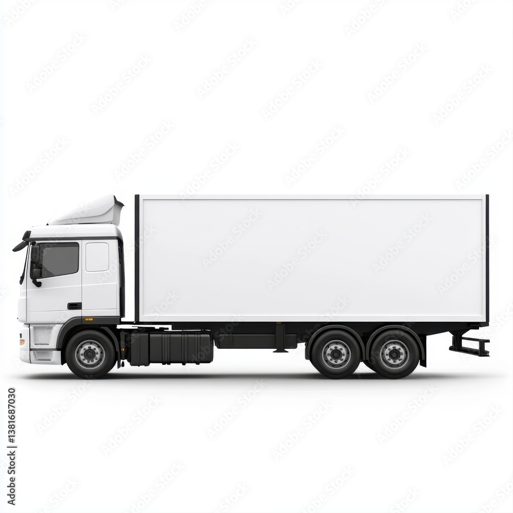 White Delivery Truck on Side View with Empty Cargo Space Ready for Transportation Needs and Logistics Services White Delivery Truck on Side View with Empty Cargo Space Ready for Transportation Needs and Logistics Services