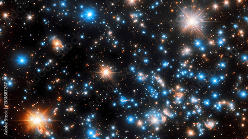Stream of countless twinkling blue stars winding through the dark cosmic abyss. Infinite Abyss. Illustration