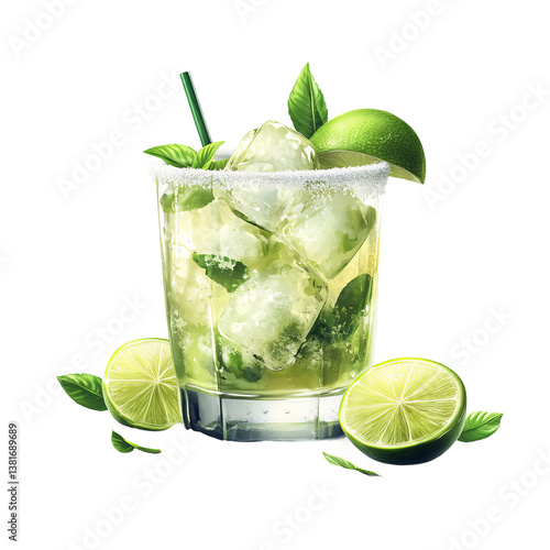 caipirinha cocktail 3D icon with lively details

