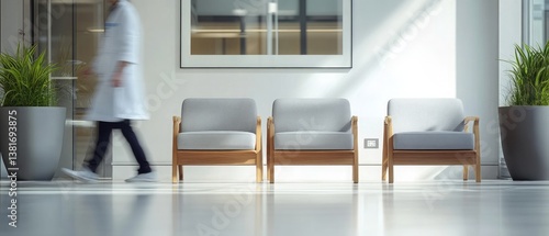 Obraz na płótnie Hospital waiting room chairs with doctors walking by w salonie