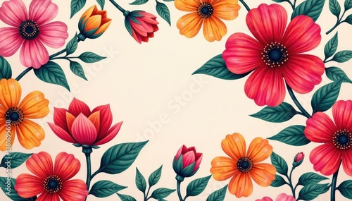 Bold large scale blooming floral print on bright backdrop , wallpaper, spring flowers
