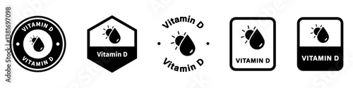 Vitamin D vector signs for information labeling of vitamins container.