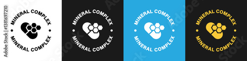 Mineral Complex vector signs isolated on color backgrounds.