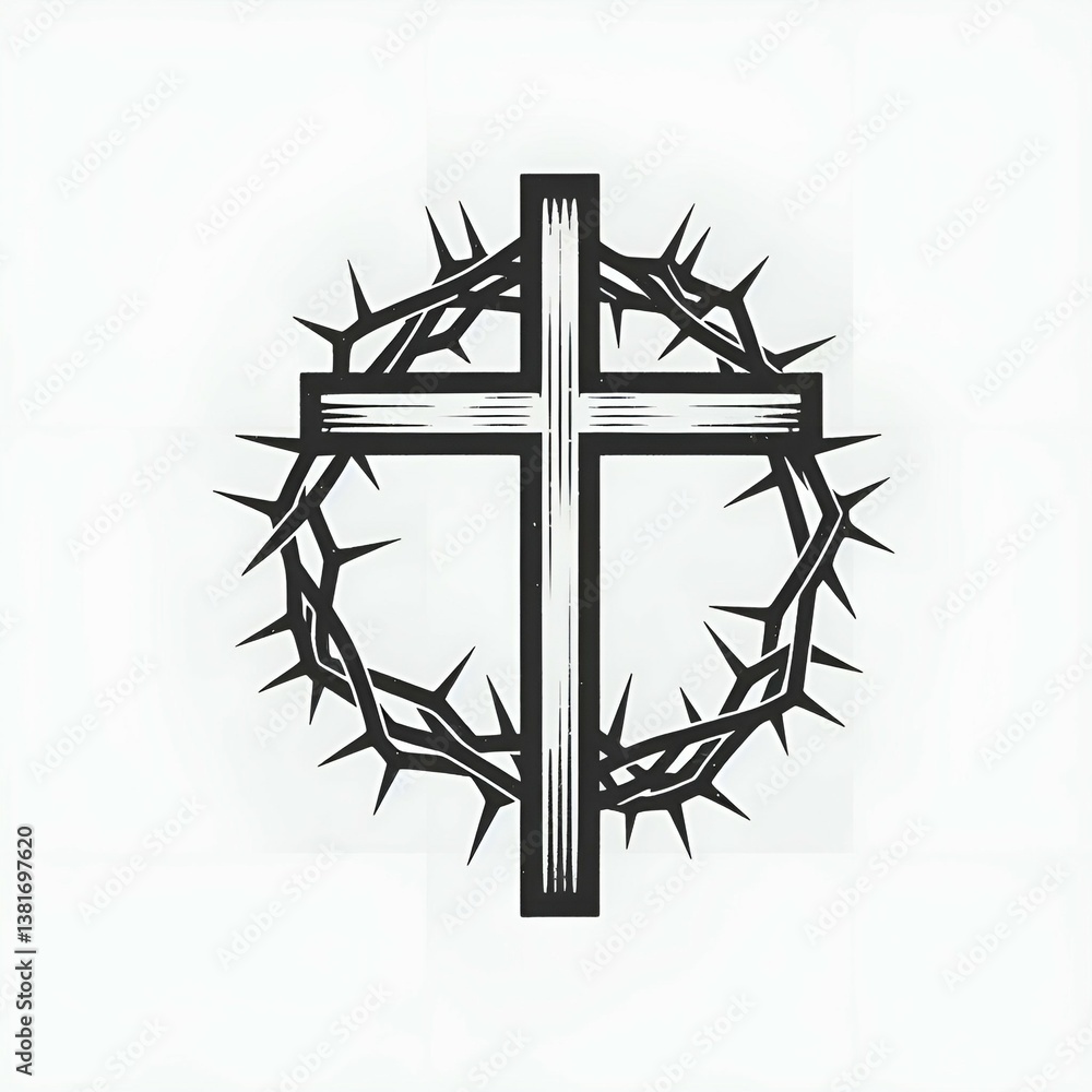 Cross and Thorns Iconographically in Black and White with Space
Cross and Thorns Iconographically in Black and White with Space
