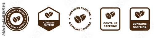 Contains Caffeine - vector signs supplement container or bottle.