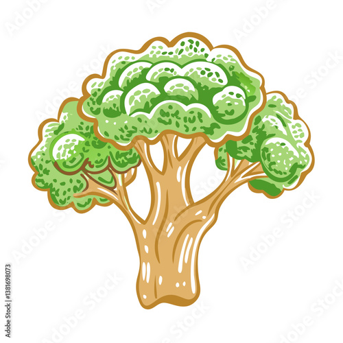 Broccoli icon with green blossoms, healthy eating concept