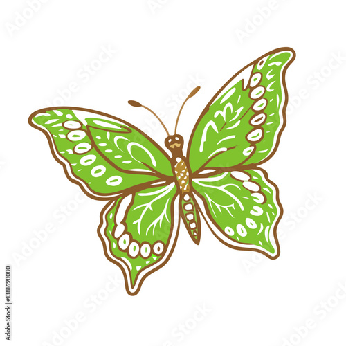 Green butterfly icon flying, nature beauty concept