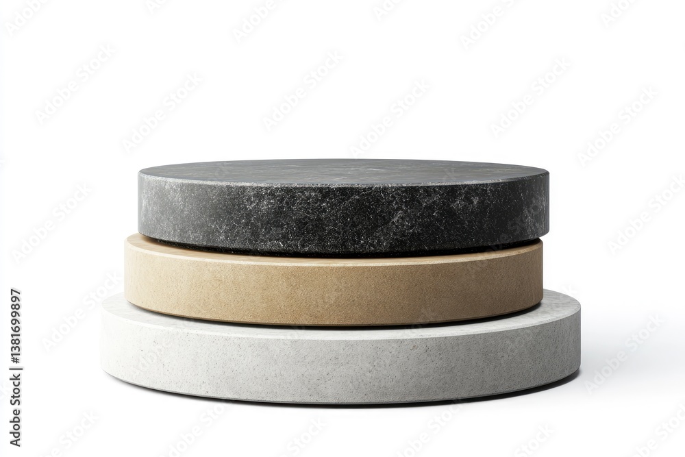 Stacked Round Stone Pedestals Presentation Stands Displaying Products Elegantly Stacked Round Stone Pedestals Presentation Stands Displaying Products Elegantly