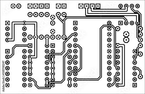 Tracing conductors of printed circuit board
of electronic device. Vector engineering 
drawing of pcb design. Electric background.
Computer technic cad project.